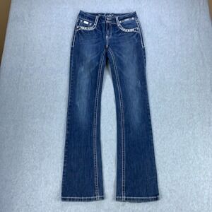 L.A. Idol Bootcut Jeans Womens 7 Blue Rhinestone Embroidered Pockets Stretch